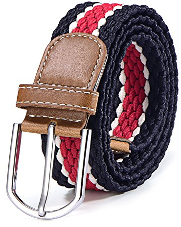Stoffgürtel Stretchgürtel geflochten und elastisch Gürtel für Damen und Herren Länge 100 cm bis 130 cm dunkelblau-weiß-rot