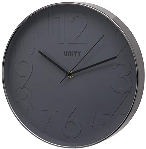 Unity väggklocka, Clifton, höjda siffror, grå, tyst svepning, 30 cm (12 tum)