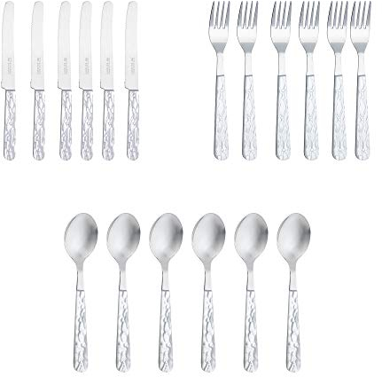 RÖR Besteck Set 18-teilig Perlmutt-Imitation - je 6 Messer, Gabeln, Löffel - rostfrei - Made in Germany/Solingen