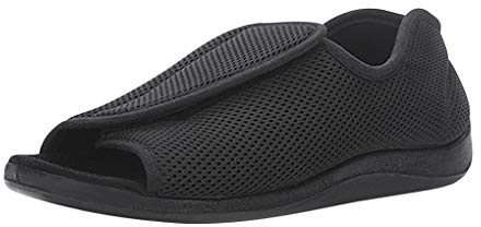 JINTN Chaussons Diabétiques en Mesh Ajustables pour Femmes Hommes Pantoufles Plats Scratch Réglable Orthopédique Chaussons pour Oedème Gonflé/Pied Large Orteil Ouvert Elargissement Noir-46
