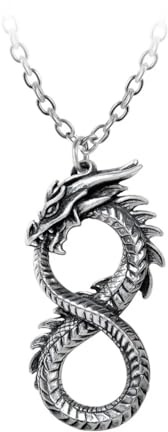 Alchemy Gothic Infinity Dragon Pendant Unisex Necklace Black-Silver Colours, Pewter,