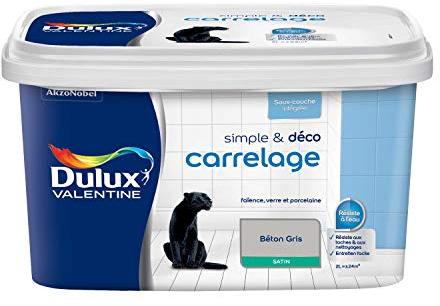 Dulux Valentine Simple & Déco Peinture intérieure de Rénovation - Pour vos carrelages en faïence, verre et porcelaine - Couleur : Béton Gris Satin - 2L - 5329866