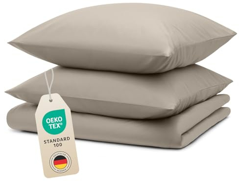 Blumtal Copripiumino Matrimoniale 240x220 e Federe 50x80 - Set di Lenzuola in microfibra extra morbida certificata Oeko-Tex, Set Copripiumino Matrimoniale con 2 Federe - 3 pezzi - Taupe