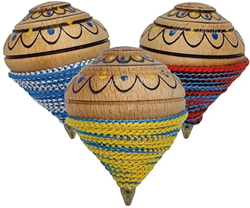 sicilia bedda - Trottola Siciliana Colori Assortiti in Legno - Fantastico Gioco per i Piccoli e per i Grandi - Cm 8 - Prodotto 100% Siciliano (Decorata)