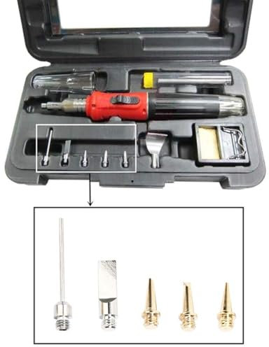 Kit De Soldador De Gas, 5 Piezas HS-1115K Soldador Cabezas De Hierro, Accesorios De Repuesto Para Soplete De Gas Butano, Puntas De Soldador De Gas Cobre Y Niquelado