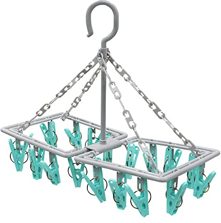 JVL Folding Sock Dryer Complete with 20-Piece Clothes Peg, Aqua, Grey, White, One Size, 19-291