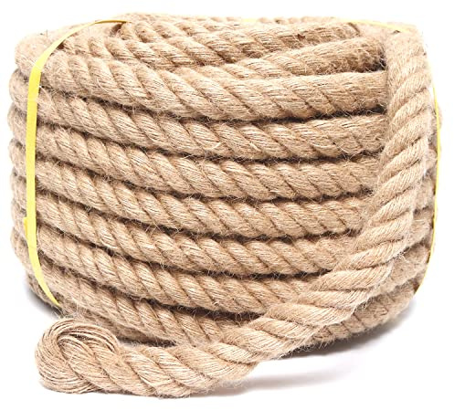 Rope 3/4 Inch 50 Feet Jute Rope, Heavy Duty Jute Rope,Natural Hemp Rope, Twisted Hemp Rope for Crafts, Gardening, Bundling,Hammock, Nautical, Tug of War, Railings, Home Decorating