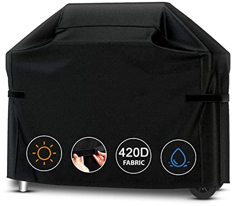 RICHIE Grillabdeckung, Grillabdeckung für den Außenbereich 132x 66x109cm, strapazierfähig, wasserdicht, 420D Große Grillabdeckung mit Klettverschluss, Winddicht, UV-beständig und reißfest/Schwarz