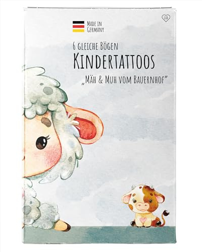 lila liebt dich® Tattoos für Kinder -Bauernhof- ab 3 J. (6 gleiche Bögen) | Hautfreundliche Kindertattoos: Made in Germany, dermatest getestet, BHT- & talkumfrei. Tolle temporäre Tattoos.