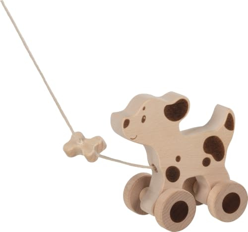 goki 54863 Ziehtier Hund aus Holz, Nachzieh-Spielzeug mit Tiermotiv, Lernspielzeug inklusive Schnur, Babyspielzeug fördert Koordination und Motorik, Made IN Europe, 15cm x 7cm x 14cm, ab 1 Jahr