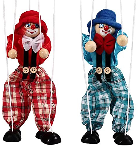 Marionette Puppets, 2 Pcs Funny Wooden Marionette Pull String Puppet, Creative Marionette Toys String Puppet Doll for Birthday Xmas