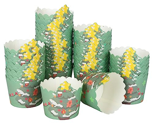50 Stück Weihnachten Cupcake Liner,Weihnachten Papier Muffinförmchen,Muffinform Weihnachtsthema,Cupcake Wrapper Christmas muffins papierförmchen Papier Fällen Liners Backförmchen (Weihnachtsbaum)