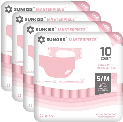 SUNKISS Masterpiece Pañales para Adultos con Máxima Absorción, Bragas Absorbentes Unisex para Incontinencia, Mujeres y Hombres, Protección Durante la Noche, Rosa, Talla S/M, 40 Unidades