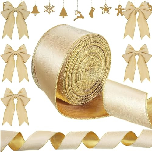 LATERN 28M Samt Weihnachtsband, 6,3cm Breite verdrahtetes Samtband wasserdicht umwickeln Samtband mit Goldrand für Weihnachtsgeschenkverpackung, Weihnachtsbaum, DIY Kranz, Weihnachtsschleife,
