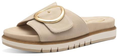 Tamaris Comfort Damen Pantoletten aus Leder Elegant, Beige (Beige), 41 EU