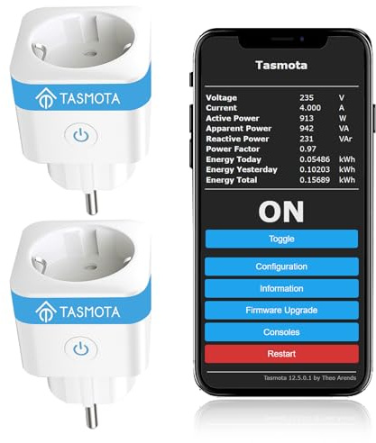 EIGHTREE Tasmota Enchufes Inteligentes con Monitor de Energía, Matter 2 pcs | Enchufes Inteligentes Tasmota Matter, Alexa y Home Assistant. Chip ESP8685, config. fácil, WiFi 2.4GHz,Control Local Sin Nube