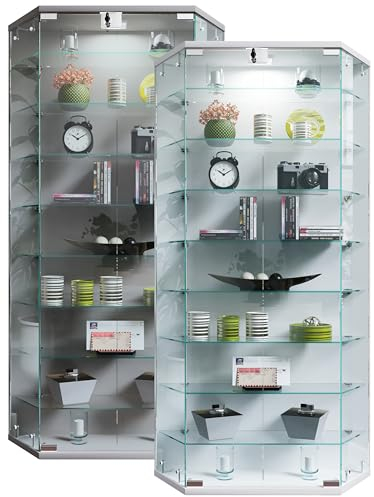 VCM Glasvitrine hängend | Vitrine Glas mit ESG-Sicherheitsglas | Maße ca. H. 114 x B. 83 x T. 17 cm | Hängevitrine Glas | Modern und platzsparend | Glas Vitrinenschrank - Benila XL