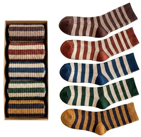 Ceoon 5 Pairs of Retro Striped Socks Cute Crew Socks for Women, All-season Womens Crew Socks, Socks Set 1, One size