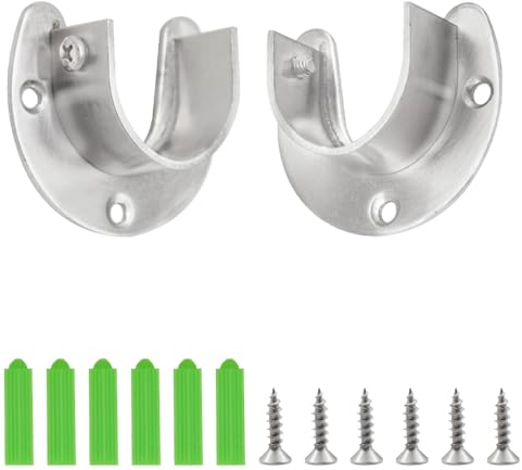CEEYSEE 2 Stück Rundrohr Halterung 32mm U-Form kleiderstangen halterung 304 Edelstahl Schrankstange Halterung mit 6 Stück Schrauben Stangen Flansch Set for Kleiderschrank(FLZ-U/32mm)