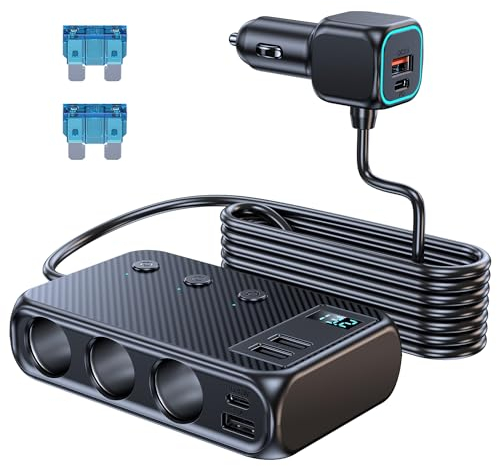 Car Cigarette Lighter USB Charger, 9 in 1 Cigarette Lighter Adapter Splitter Multi Socket, 171W Car Charger Adapter 12V/24V DC Outlet with Voltmeter Fast Charging For Phone Laptop Car Devices