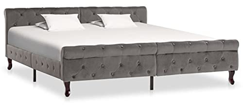 Gecheer Polsterbett Bett Doppelbett Seniorenbett Bettgestell Bettrahmen Lattenrost Schlafzimmerbett Ehebett Schlafzimmermöbel Grau Samt 180x200cm,Samt, Sperrholz, Stahl, Kiefernholz