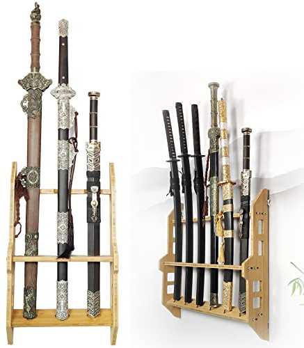Miuxe Schwerthalter Katana-Wandhalterung, 3-9-stufiger Katana-Halter, Mehrschichtiger Boden, Samurai-Schwertständer Präsentationsständer Zauberstab Lichtschwert Schwertständer Aufhänger Für Die Wand
