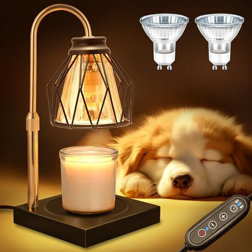 LOHAS-LED Candle Warmer Light with Timer, Industrial Warmer with Adjustable Height and Heat Settings, Square Black Base, Ideal for Large Jar Candles, Provided with 2 * 50W Bulbs