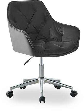 JaHECOME Samt Bürostuhl Schreibtischstuhl Drehstuhl höhenverstellbar Computerstuhl mit Armlehne und Schaumstoffpolsterung Arbeitsstuhl für Home Office/Arbeitszimmer (1, Grau), AMFBD-C175