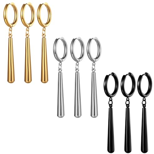 JewelryWe One Piece Ohrringe Herren Edelstahl Roronoa Zoro Creolen Huggie Ohrringe Clip On Hängende Ohrringe Anime Cosplay Schmuck für Lorenor Zorro Fans Anime-Liebhaber