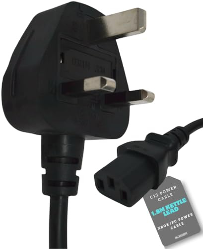 Kettle Cable Power Lead - 3 Pin Power Cable UK to IEC C13 Kettle Cable Power Lead 3 Pin for Samsung TV Computer Power Cable, Monitor, PS4 Pro, Xbox, PC Power Cord Black - 0.5m/1m/1.8m/3m/5m/10m (1.8m)