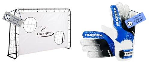 HUDORA Fußballtor Hornet 180 mit Torwand - Outdoor für Kinder & Erwachsene & Guanti da Portiere - Guanti da Portiere imbottiti per Bambini e adulti misura S/M