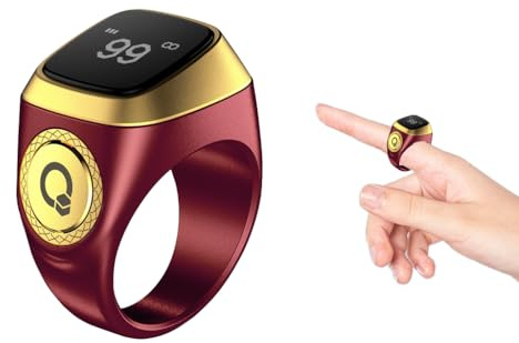 Kellegour Fingerzähler,Digitaler Fingerzähler,Smart Counter Ring,Tasbeeh Zähler mit Vibrationserinnerung,20mm Wiederaufladbarer Fingerzähler für Männer und Frauen Häkeln,Coaching,Runde,Golf,Braun