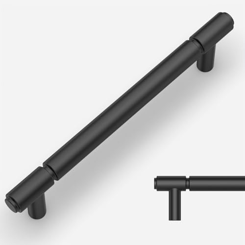 Amerdeco 10 Pack Matte Black Cabinet Pulls 128mm Hole Center Cabinet Hardware Kitchen Cabinet Handles for Bathroom Drawer Pulls Dresser Pulls AM021