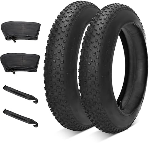 DFENG 2er Set Fahrradreifen 20 Zoll 20x4.0 Reifen Fatbike mit 2er Pack 20 Zoll Fahrradschlauch AV32mm Ventil, Compatible Heavy Duty E-Bike 20x4.0 20x3.8 Reifen und Schlauche, Schwarz