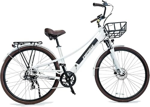 EMotorad Plymouth - Vélo Électrique Urbain pour Adultes - Pneus CST 700x40C - Moteur 36V 250W - Batterie Amovible 420 Wh - Cadre Bas en Aluminium - 5 Niveaux d’Assistance (Blanc)