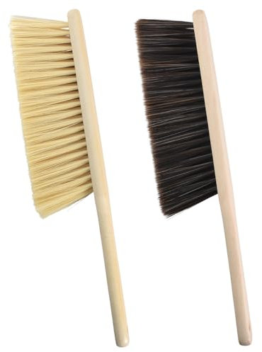 Zimoer 2 scope a mano, spazzola per la polvere, spazzola morbida con manico in legno, spazzola per la pulizia, adatta per letti, divani, mobili, vestiti e frusta auto, fori sul manico della scopa da