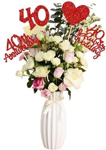 Gyufise 12 bastoncini centrotavola per 40° anniversario, a doppia faccia, con cuori glitterati dorati, 40 rubini, per anniversario di matrimonio, centrotavola per applausi fino a 40 anni, benedetti e