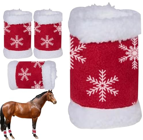 Lot de 4 bandages de jambe de cheval de Noël avec motif flocon de neige - Pour l'hiver - Pour l'équitation quotidienne dans l'écurie et les défilés