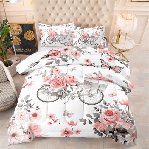 Bettdecke 200X200 Rosa Blumen Bettdecken 200Gsm,Dünne Und Leichte Duvet,4 Jahreszeiten Bettdecken,Weiche Mikrofaser Bettdecke Mit 2 Kissenbezüge,Warm Steppbettdecke Für Allergiker