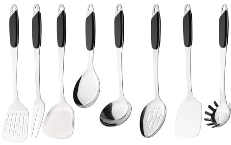 Dehouse 8 Pieces Metal Cooking Utensil Set, Stainless Steel Kitchen Cooking Utensils Set | Kitchen Tools Set, Metal Kitchen Tools, Kitchen Essentials & Metal Kitchen Gadgets
