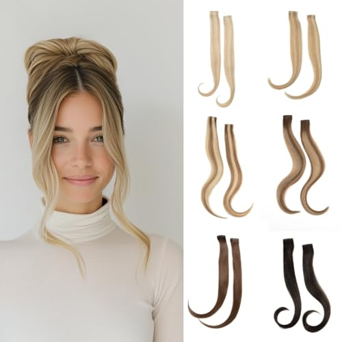 Pony-Haarverlängerungen zum Anklipsen, weich, seidig, Remy-Echthaar, nahtloser Clip-in-Pony, Gesichtsrahmen, Clip-on-Pony, Blond – leichter Pony, Echthaar-Pony mit Mini-Clips, 2 Stück