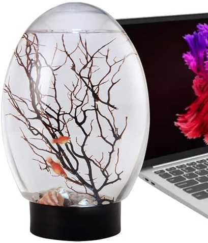 Betta Fischtank, Schreibtisch Aquarium, Kleine Fischaquarien mit LED -Licht, Lustige Desktop -Landschaft, Lüfterzweigbaumschmuck für Zuhause, Studio