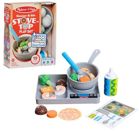 Melissa & Doug - Water Wow Koch Spielset - 19-teiliges Set mit Herd, Zubehör und Spiellebensmitteln mit Farbwechseleffekt für realistisches Rollenspiel, für Kinder ab 3 Jahren