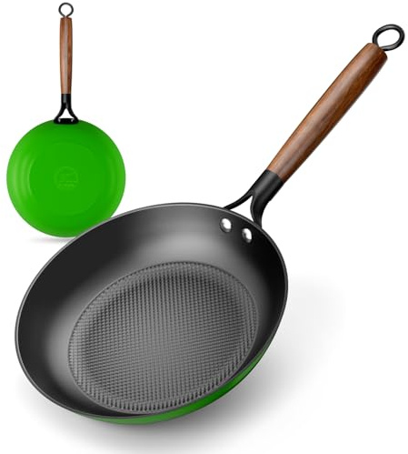 YUTANN Padella in Ghisa 28 cm con Manico in Legno Rimovibile, Antiaderente Pre-stagionata, Compatibile con Induzione, Forno e Gas