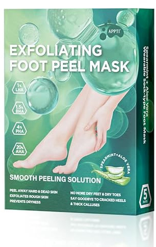 APPTI Foot Peel Mask - 5 Paar Peeling Fuß Peeling Maske für abgestorbene Haut, Hornhautentferner Fußmaske, Geschenk für Frauen & Männer, Apearmint & Aloe Vera