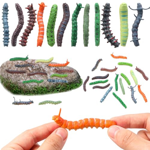 Arrowbash 24 Pcs Simulation Caterpillar Fake Worm Crawling Insects Educational Learning Accessories Spring Summer Prank Joke Items Interactive Play Favors