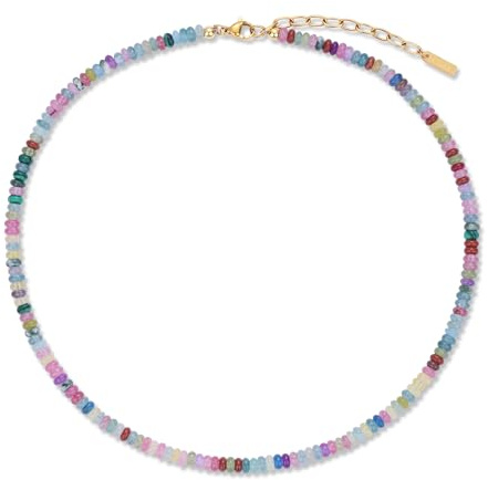 COAI Färgglatt pärlhalsband för kvinnor, färgglatt sommarhalsband med matchande armband, 40+5cm, Sten, Ingen ädelsten