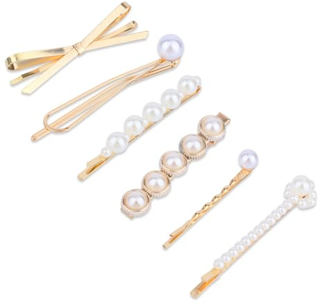 6 Pezzi Fermagli per Capelli con Perle per Donna, 6 Design Fermagli Capelli con Perle Eleganti a Scatto Dorate Accessori Spose da Sposa Regalo