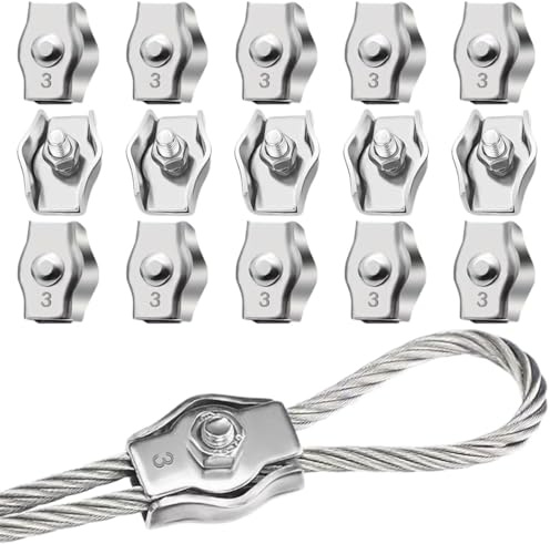 JYNXOR 15 Pcs M3 Stainless Steel Clothes Line Clamps Compatible with 3mm Wire Rot Resistant Reusable Outdoor Clothes Airer Curtain Rope Steel Rope