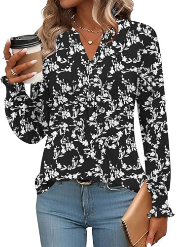 Rapbin Chemisier pour femme - Col en V - Boutonnière - Tunique - Manches courtes - Haut d'été élégant et décontracté